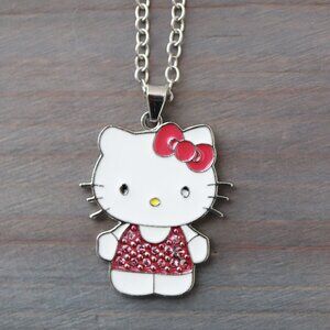 Hello Kitty with Rhinestones Pendant Necklace Silver Plated